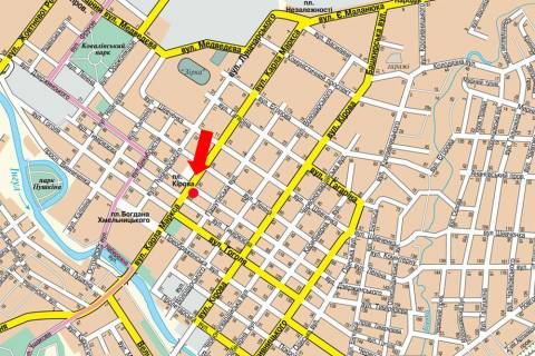 Ситилайт  в Кропивницкий (Кировоград), 1.8x1.2  В. Перспективна вул. (кол. Маркса вул.) / Чміленка вул. (кол. Дзержинського вул.), біля ТЦ "Зеркальный" схема