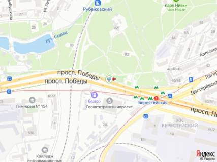 Видеоборд A у Києві, 6x3  Перемоги просп. 57 напроти (ст. М. Берестейська, KIA motors, Музей-майстерня, УкрСібБанк, АЗС "Glusco" ), в напрямку з міста - 322732 схема