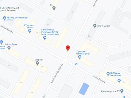 Видеоборд A у Краматорську Мудрого вул., 40/65н, аптека "Мед Сервіс", №Дн150, прайс за ролик 10 сек 1 вихід/5 хвилин, з 8:00-22:00. Розрахунок для інших параметрів трансляції уточнюйте у менеджера. - 301397 схема