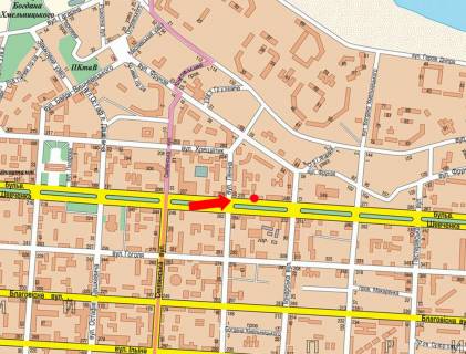 Сiтiлайт  у Черкасах, 1.8x1.2  Шевченка бул. / Небесної Сотні вул. (кол. Леніна вул.), біля магазину "АТБ", Укрсиббанку схема