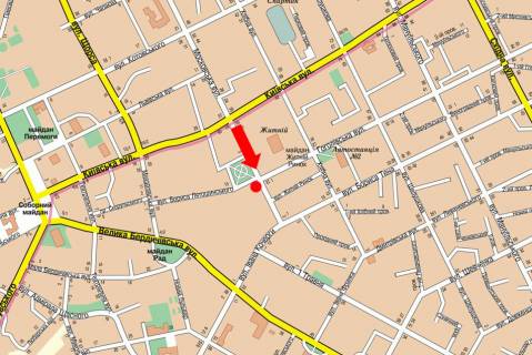 Сiтiлайт A у Житомирі, 1.8x1.2  Небесної сотні вул. (кол. Московська вул.) / Лятошинського вул., біля ринку "Житній" схема