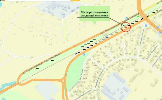 Билборд A в Запорожье Тюленіна вул., виїзд з Прибережної магістралі, в сторону Перемоги вул. схема