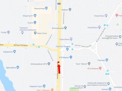 Бэклайт  в Киеве, 3x6  Богатирська вул., 5 - вул. Полярна, 200 м до світлофора, роздільник, в сторону супермаркетів "Епіцентр", "Сільпо", з центру схема