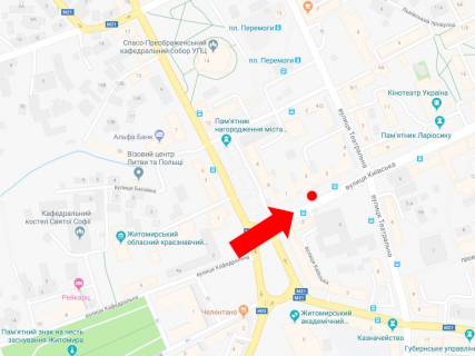 Сiтiлайт B у Житомирі, 1.8x1.2  Київська вул., 3, зупинка "Готель" Україна ", в сторону вул. Театральної схема
