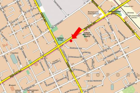 Билборд B в Житомире, 3x6  Київська вул., 100, навпроти ТРЦ "Глобал", супермаркетів "Фокстрот", "Ельдорадо", "Comfy", "Караван", в центр схема