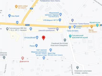 Видеоборд A у Тульчині Леонтовича вул., 37, аптека "Конекс", прайс за ролик 10 сек 1 вихід/5 хвилин, на двосторонньому екрані, від 144 виходів на день. Розрахунок для інших параметрів трансляції уточнюйте у менеджера. - 301563 схема