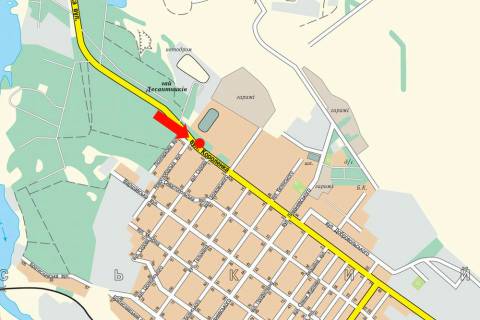 Білборд, Бігборд (Борд)  A у Кропивницький (Кіровоград), 3x6  Короленка вул. / Осипенка вул., стадіон АРЗ, 4-а міська лікарня, АЗС "ОККО", в центр схема