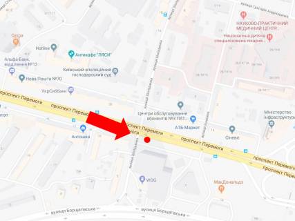 Видеоборд A в Киеве, 2.3x3.14  Берестейський пр. (колиш. пр. Перемоги), 13 - вул. Шолуденка, 100 м. до центрального ЗАГСу, в бік Повітрофлотського мосту, до центру - 250123 схема