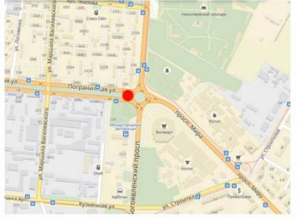 Білборд, Бігборд (Борд)  A у Миколаєві Богоявленський пр. (колиш. Жовтневий пр.) - Прикордонна вул. (колиш. Чигрина вул.) схема