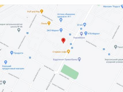 Видеоборд A у Херсоні Котляревського вул., 78, аптека "Мед Сервіс", №Юг012, прайс за ролик 10 сек 1 вихід/5 хвилин, з 8:00-22:00. Розрахунок для інших параметрів трансляції уточнюйте у менеджера. - 301583 схема