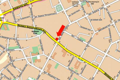 Билборд A в Житомире, 3x6  Бердичівська вул. / Кочерги вул. схема