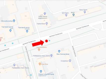 Сiтiлайт  у Львові, 1.8x1.2  Сихівська вул., 5, зуп. "Кавалерідзе", навпроти ТЦ "Сихів", в сторону вул. Зеленої схема
