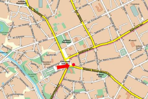 Сiтiлайт B у Житомирі, 1.8x1.2  Соборна пл., 5/1 / В. Бердичівська вул., біля Драмтеатру ім. Кочерги схема