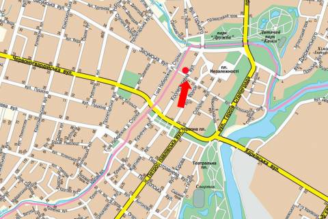 Ситилайт  в Сумах, 1.8x1.2  Кооперативна вул., біля ТЦ "Фестиваль", супермаркету "АТБ", в бік Горького вул. схема