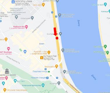 Видеоборд A у Києві, 1.8x1.2  Набережно-Хрещатицька вул., 11, на р/п, (3-2), у бік ст.м. "Поштова площа" - 583606 схема