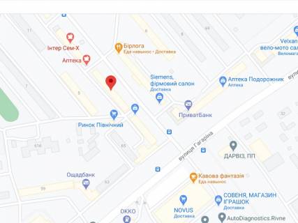 Билборд A в Ровно Романа вул., 3, аптека "Мед Сервіс", №Л045, прайс за ролик 10 сек 1 вихід/5 хвилин, з 8:00-22:00. Розрахунок для інших параметрів трансляції уточнюйте у менеджера. схема