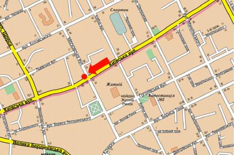 Ситилайт A в Житомире, 1.8x1.2  Київська вул., 37 / Небесної Сотні вул. (кол. Московська вул.), біля ЦУМу, магазину "Плато", "Ватсонс" схема