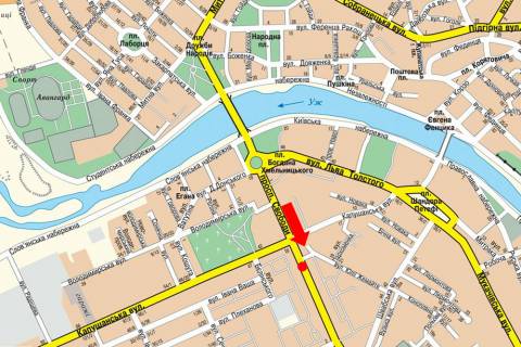 Сiтiлайт A у Ужгороді, 1.8x1.2  Свободи пр., 28, роздільник, центр обслуговування МТС, в бік Кирила і Мефодія пл. схема