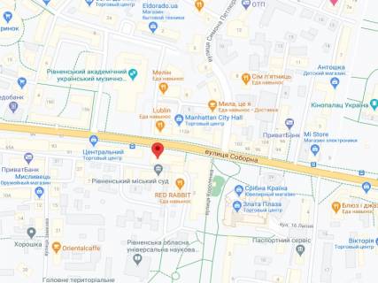 Видеоборд A у Рівному Соборна вул., 57, аптека "Волиньфарм", прайс за ролик 10 сек 1 вихід/5 хвилин, на двосторонньому екрані, від 144 виходів на день. Розрахунок для інших параметрів трансляції уточнюйте у менеджера. - 301499 схема