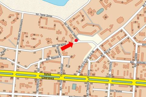 Билборд B в Черкассах, 3x6  Гагаріна вул. / Смірнова вул., біля Ощадбанку схема