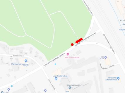 Білборд, Бігборд (Борд)  A у Києві, 2.3x3.14  Брожка вул. (колиш. Кіровоградська вул.) / вул. Грінченка, в бік Лобановського пр. (колиш. Червонозоряний пр.) схема