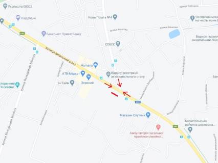 Видеоборд A у Борисполі Київський шлях вул., 14 ж, фасад ЦУМ "Київський Шлях", ціна за трансляцію ролика 15 сек 1 раз в 15 хвилин з 08:00 до 22:00. Прорахунок інших конфігурації уточнюйте у менеджерів - 290535 схема