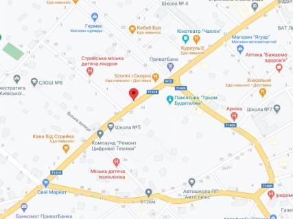 Видеоборд A у Стрию Шевченка вул., 53/1, аптека "Волиньфарм", прайс за ролик 10 сек 1 вихід/5 хвилин, на двосторонньому екрані, від 144 виходів на день. Розрахунок для інших параметрів трансляції уточнюйте у менеджера. - 301519 схема