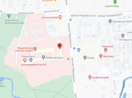 Видеоборд A в Луцке Відродження пр., 13, аптека "Волиньфарм", прайс за ролик 10 сек 1 вихід/5 хвилин, на двосторонньому екрані, від 144 виходів на день. Розрахунок для інших параметрів трансляції уточнюйте у менеджера. - 301427 схема