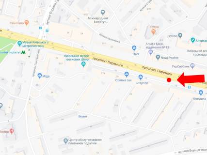 Беклайт B у Києві, 2.3x3.14  Перемоги пр., 21, біля магазинів "Інтертоп", "Carlo Pazolini", "Adidas", з центру схема