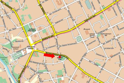 Сiтiлайт  у Житомирі, 1.8x1.2  Бердичівська вул. / Театральна вул., Майдан Рад, 10 схема