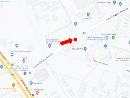 Билборд A в Кременчуге, 3x6  Пугачова вул., 33/27 - Гвардійська вул. схема