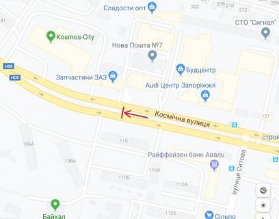 Білборд, Бігборд (Борд)  A у Запоріжжі, 6х3  Космічна вул. - Олександра Говорухи вул., біля автсалону AUDI схема