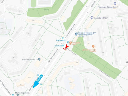 Білборд, Бігборд (Борд)  B у Харкові, 3x6  Перемоги пр., 64б, в центр схема
