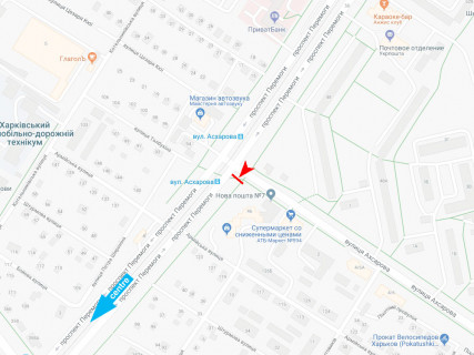 Билборд B в Харькове, 3x6  Перемоги пр. - Ахсарова вул., в центр схема