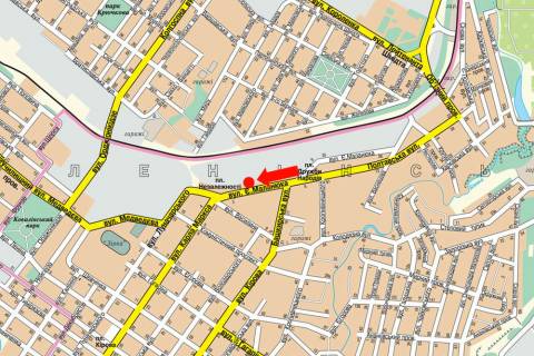 Білборд, Бігборд (Борд)   у Кропивницький (Кіровоград), 3x6  Маланюка вул., 5 /Незалежності пл., біля швейної фабрики "Зорянка", супермаркету "АТБ" схема