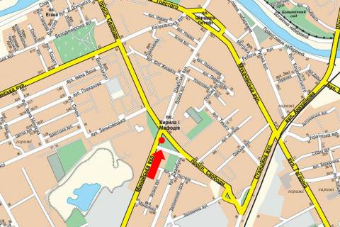 Призма A в Ужгороде, 3x6  Кирила і Мефодія пл. / Минайська вул. / Свободи пр., біля готелю "Закарпаття" - 20464 схема