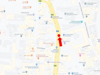 Сітіскролл A у Львові, 1.8x1.2  Чорновола пр., 31, роздільник, біля клубу "Malevych", з центру схема