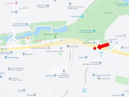 Білборд, Бігборд (Борд)  B у Києві, 3x6  Перемоги пр. 57, ст.м. "Берестейська", з центру схема