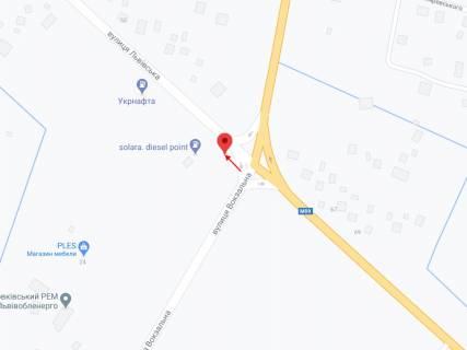 Билборд B в Жовкве Львівська вул. - Вокзальна вул., в'їзд в м. Жовква з м. Львів схема