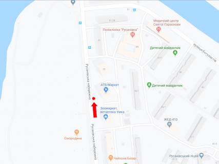 Сiтiлайт A у Києві, 1.8x1.2  Русанівська набережна, 18, біля супремаркета "АТБ", в сторону ст. м. «Лівобережна» схема