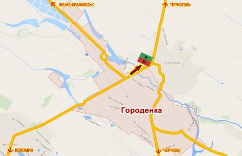 Билборд B в Городенке В'їзд в місто з боку Тернополя схема
