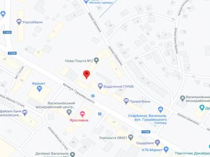 Видеоборд A у Василькові Грушевського вул., 10, аптека "Вітамін", прайс за ролик 10 сек 1 вихід/5 хвилин, на двосторонньому екрані, від 144 виходів на день. Розрахунок для інших параметрів трансляції уточнюйте у менеджера. - 301253 схема