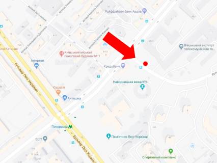 Бэклайт B в Киеве, 2.3x3.14  Старонаводницька вул., 1/45 / вул. Алмазова (колиш. вул. Кутузова), на світлофорі, в сторону бул. Дружби Народів, мосту Патона схема