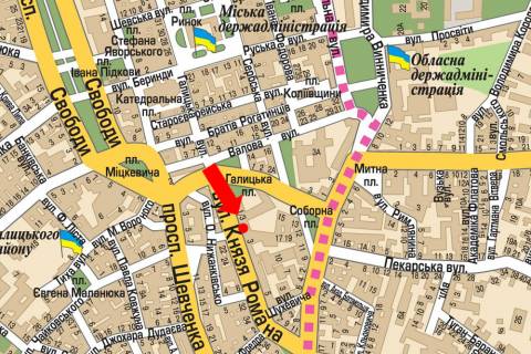 Сiтiлайт B у Львові, 1.8x1.2  Князя Романа вул., 1, біля Platinum Bank, готелю "Swiss" схема