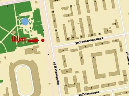 Білборд, Бігборд (Борд)  B у Кривому Розі, 3x6  Металургів пр., 22, парк Хмельницького, у бік Соборності (кол. Косіора) вул. схема