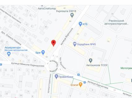 Видеоборд A у Рівному Відінська вул., 48, аптека "Мед Сервіс", №Л012, прайс за ролик 10 сек 1 вихід/5 хвилин, з 8:00-22:00. Розрахунок для інших параметрів трансляції уточнюйте у менеджера. - 301503 схема