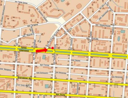 Ситилайт B в Черкассах, 1.8x1.2  Шевченка бул. / Кривалівска вул. (кол. Паризької Комуни вул.), біля супермаркету "АТБ" схема
