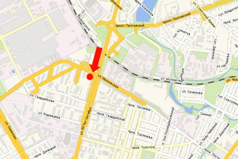 Білборд, Бігборд (Борд)   у Кременчуці, 3x6  Свободи пр. (кол. 60-річчя Жовтня вул.) / Московська вул. схема