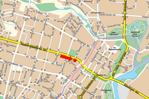 Ситилайт  в Сумах, 1.8x1.2  Іллінська вул. (кол. Червоногвардійська вул.), 5, в бік 1-ої Набережної вул. р. Стрілки схема