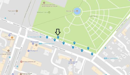 Ситилайт  в Днепр (Днепропетровск), 1.8x1.2  Українки (кол. Пушкіна) пр., 15 схема